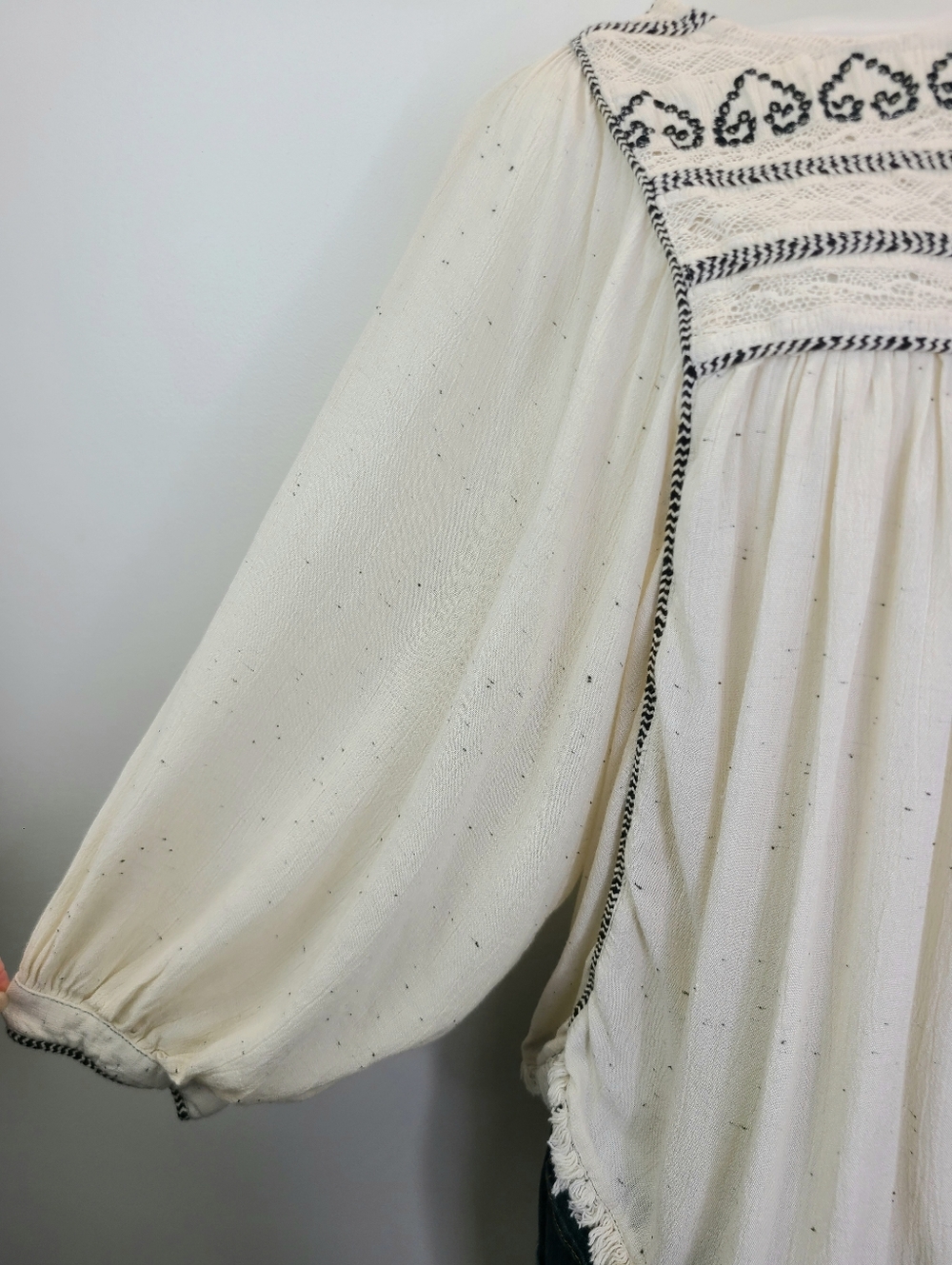 Free People Cyprus Avenue Embroidered Crochet Top Bell Sleeves Ivory Cream Large - Picture 10 of 16